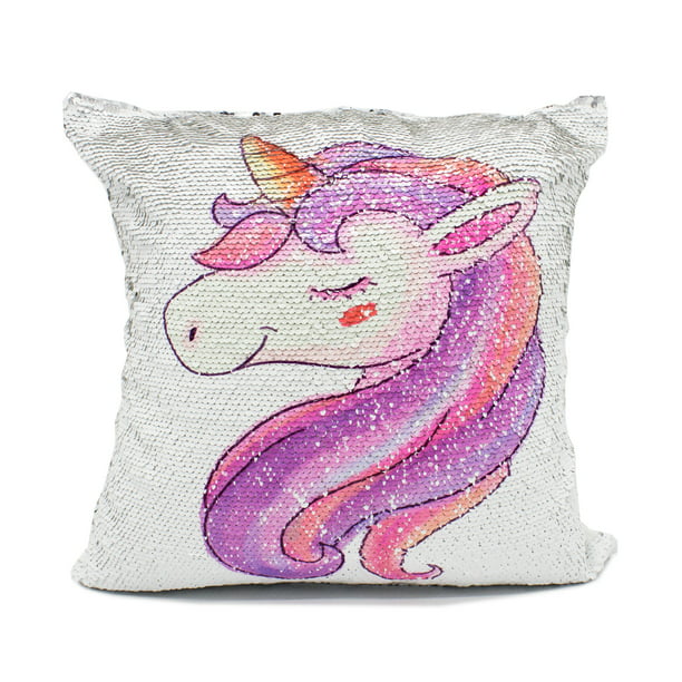 iscream Sweet Unicorn 12 x 16 Reversible Sequin Soft Fleece Back Accent Pillow 